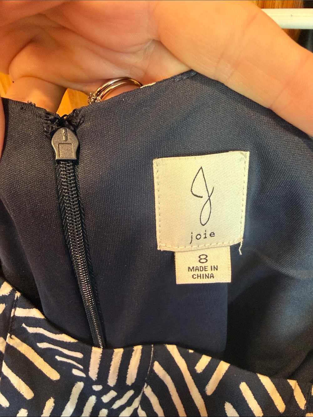 168 Joie Navy & Ivory Geometric Sleeveless Fit Flare Dress 8 Cotton Stretch - Picture 3 of 5